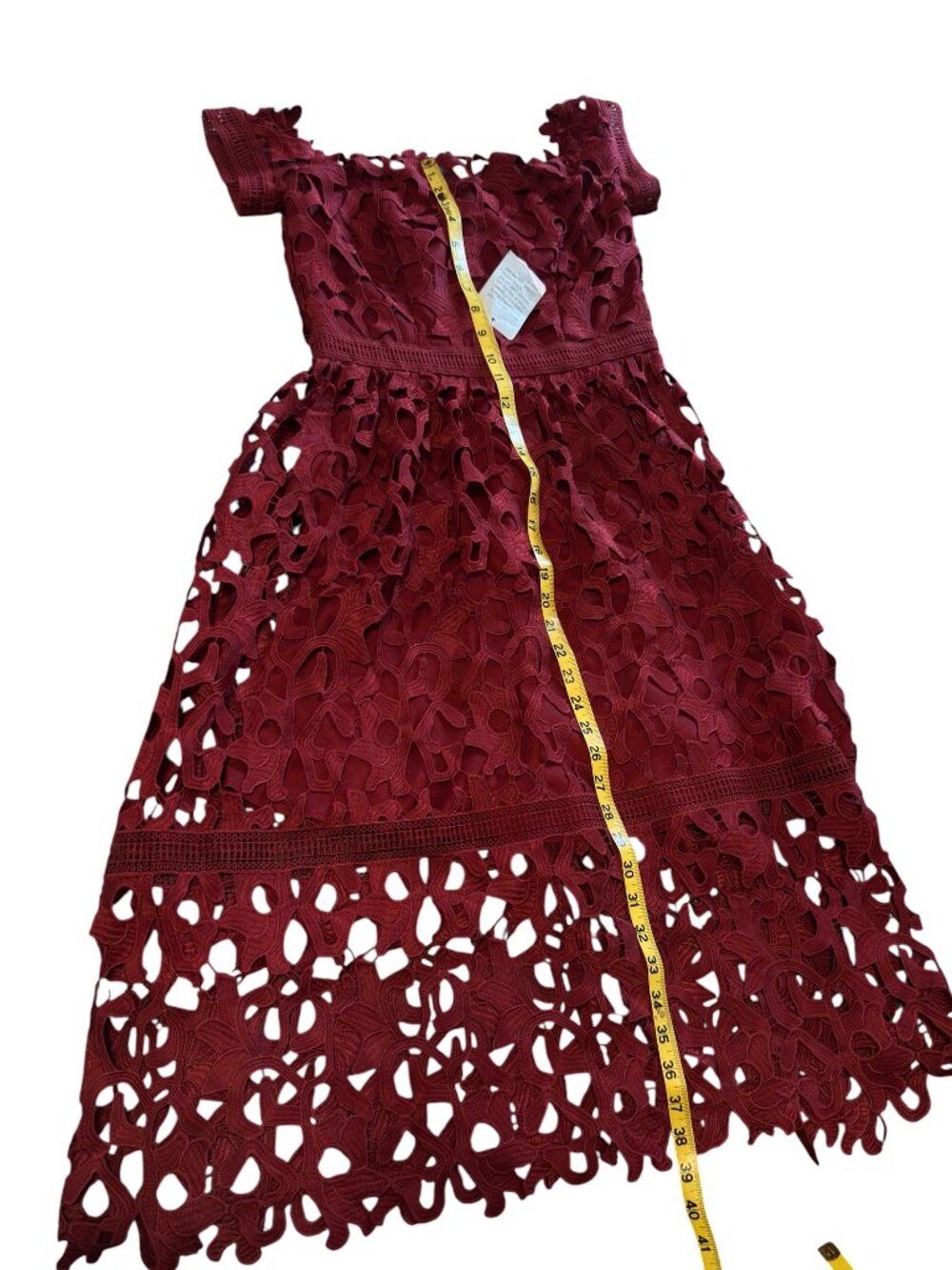 Chi Chi London Burgundy Lace Floral Midi Dress Off Shoulder Design Womens Size 6 - Picture 11 of 11